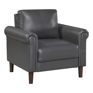 Lo Accent Chair w Rolled Arms- Midcentury Dark Gray Faux Leather