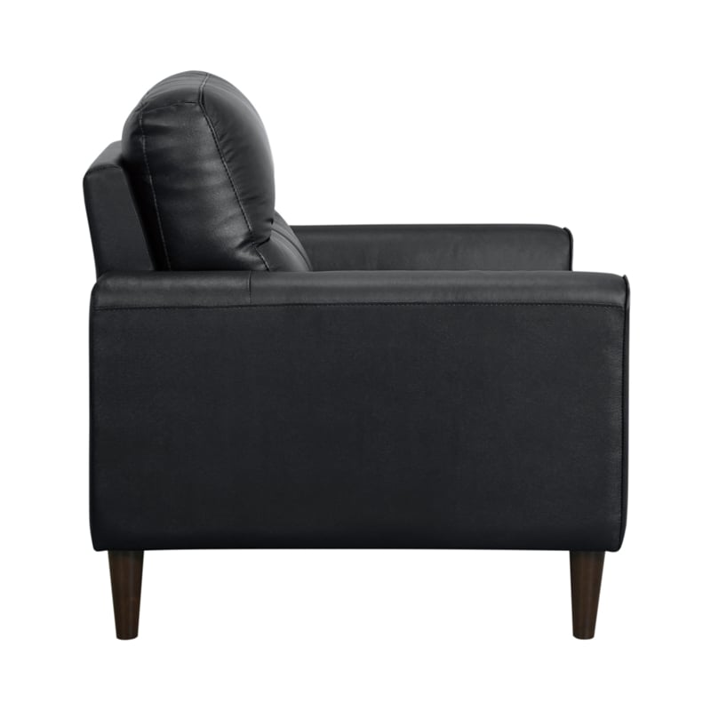 Willow 37 Inch Accent Chair- Black Top Grain and Faux Leather- Solid Wood