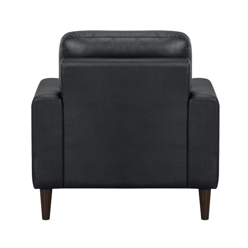 Willow 37 Inch Accent Chair- Black Top Grain and Faux Leather- Solid Wood
