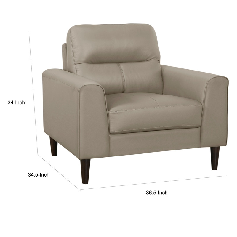 Willow 37 Inch Accent Chair- Beige Top Grain and Faux Leather- Solid Wood