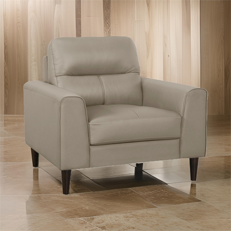 Willow 37 Inch Accent Chair- Beige Top Grain and Faux Leather- Solid Wood