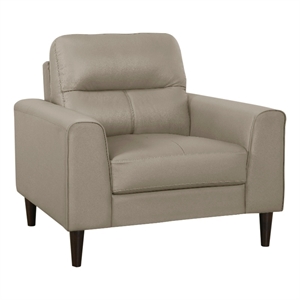 Willow 37 Inch Accent Chair- Beige Top Grain and Faux Leather- Solid Wood
