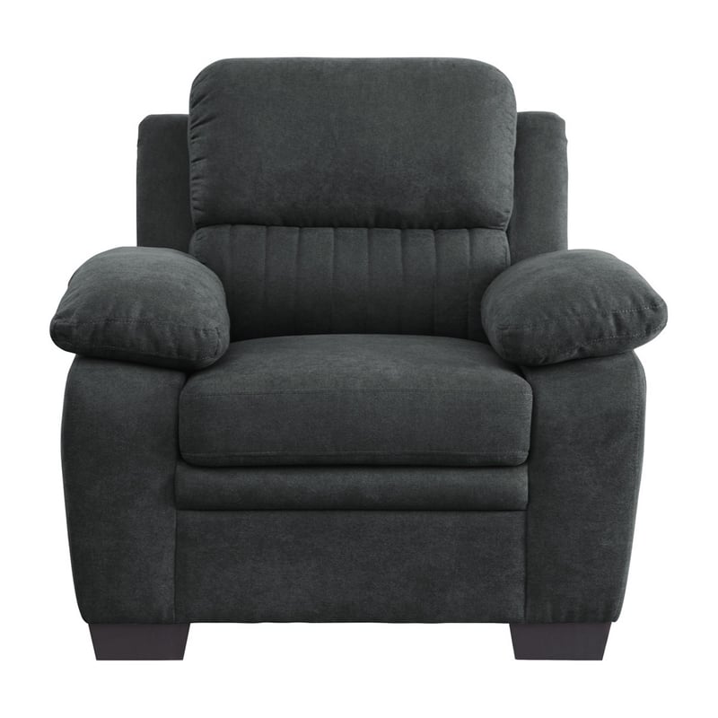 Hugh 36 Inch Accent Chair- Dark Gray Polyester- Foam Cushioned- Solid Wood