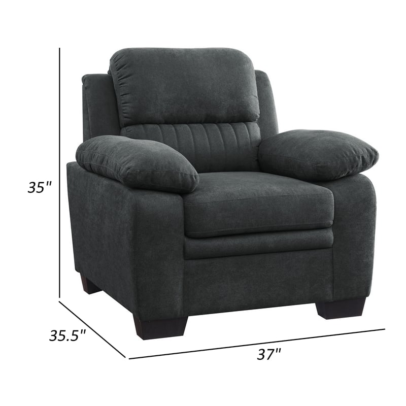 Hugh 36 Inch Accent Chair- Dark Gray Polyester- Foam Cushioned- Solid Wood