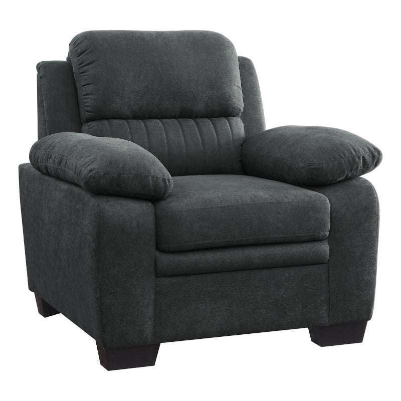 Hugh 36 Inch Accent Chair- Dark Gray Polyester- Foam Cushioned- Solid Wood