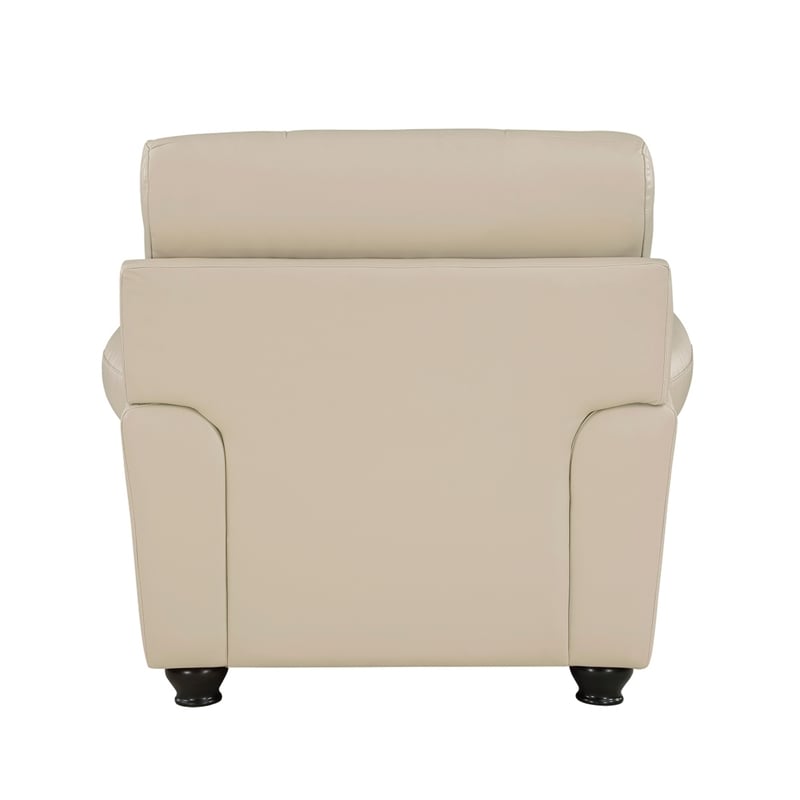 Kia 37 Inch Accent Chair- Cream Top Grain and Faux Leather- Brown Wood