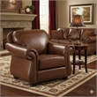 Boro 40 Inch Accent Chair- Brown Top Grain and Faux Leather- Solid Wood