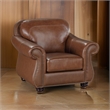 Boro 40 Inch Accent Chair- Brown Top Grain and Faux Leather- Solid Wood