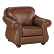 Boro 40 Inch Accent Chair- Brown Top Grain and Faux Leather- Solid Wood