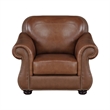 Boro 40 Inch Accent Chair- Brown Top Grain and Faux Leather- Solid Wood