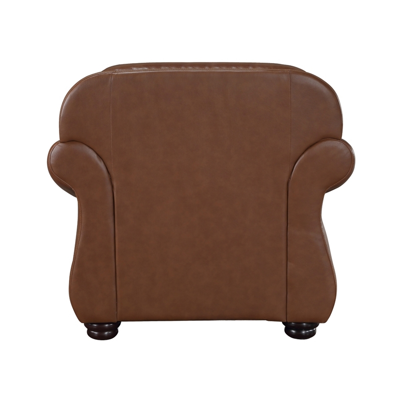 Boro 40 Inch Accent Chair- Brown Top Grain and Faux Leather- Solid Wood