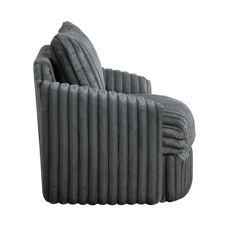 Goro Round Swivel Accent Chair- 39 Inch- Gray Corduroy- Solid Wood