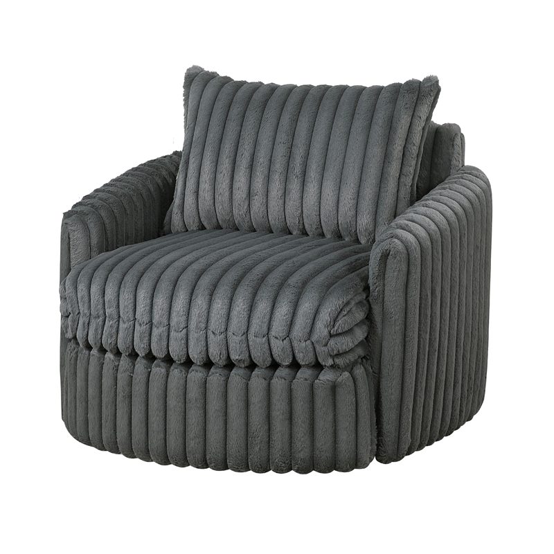 Goro Round Swivel Accent Chair- 39 Inch- Gray Corduroy- Solid Wood