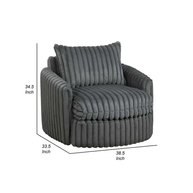 Goro Round Swivel Accent Chair- 39 Inch- Gray Corduroy- Solid Wood