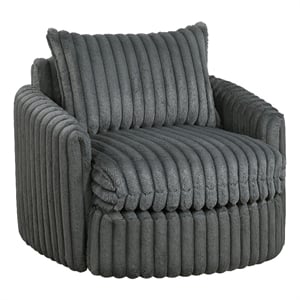Goro Round Swivel Accent Chair- 39 Inch- Gray Corduroy- Solid Wood