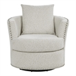 Meil 34 Inch Swivel Accent Chair- Beige Chenille- Nailhead Trim- Solid Wood