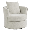 Meil 34 Inch Swivel Accent Chair- Beige Chenille- Nailhead Trim- Solid Wood