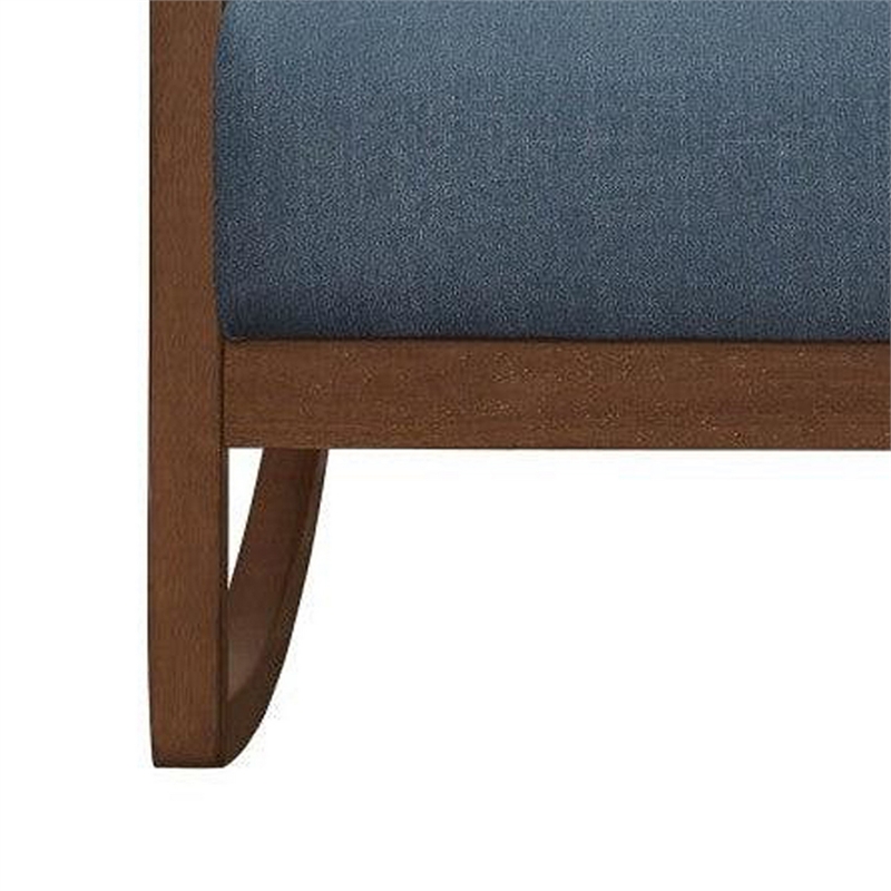 Clovi 32 Inch Rocker Accent Chair- Blue Fabric- Foam Cushions- Brown Wood