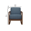 Clovi 32 Inch Rocker Accent Chair- Blue Fabric- Foam Cushions- Brown Wood