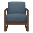 Clovi 32 Inch Rocker Accent Chair- Blue Fabric- Foam Cushions- Brown Wood