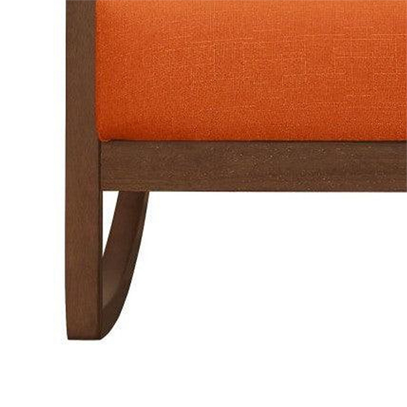 Clovi 32 Inch Rocker Accent Chair- Orange Fabric- Foam Cushions- Brown Wood