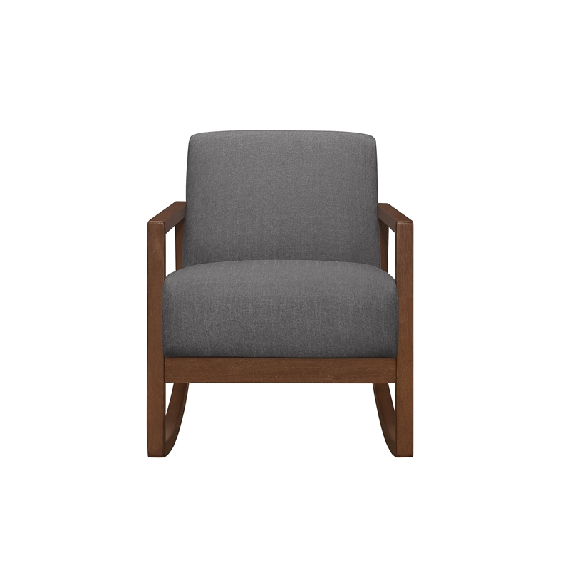 Clovi 32 Inch Rocking Accent Chair- Gray Fabric- Foam Cushions- Brown Wood