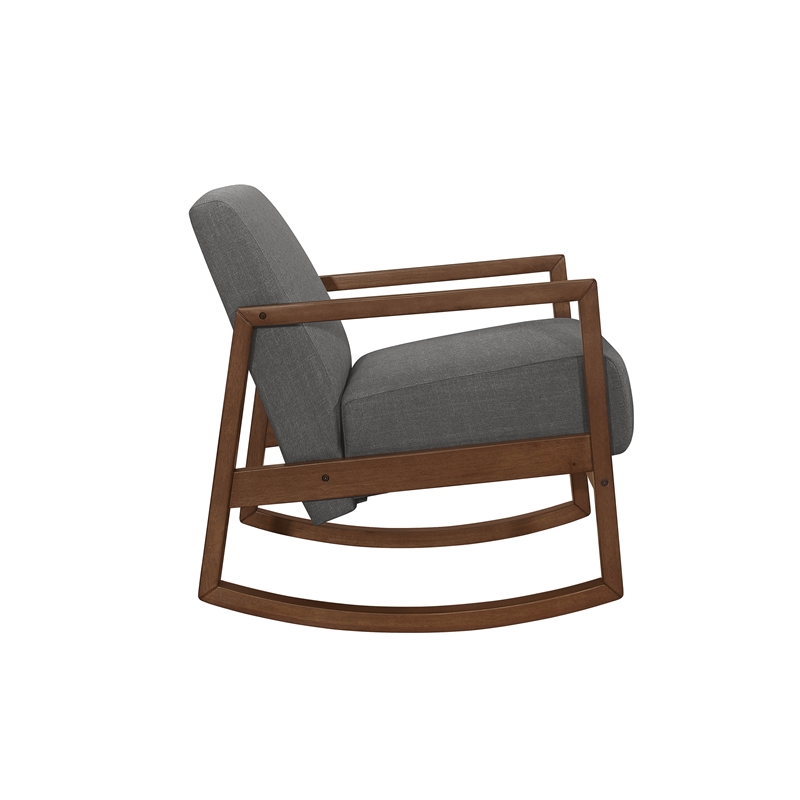 Clovi 32 Inch Rocking Accent Chair- Gray Fabric- Foam Cushions- Brown Wood