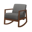 Clovi 32 Inch Rocking Accent Chair- Gray Fabric- Foam Cushions- Brown Wood