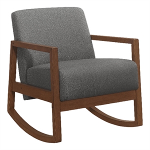 Clovi 32 Inch Rocking Accent Chair- Gray Fabric- Foam Cushions- Brown Wood