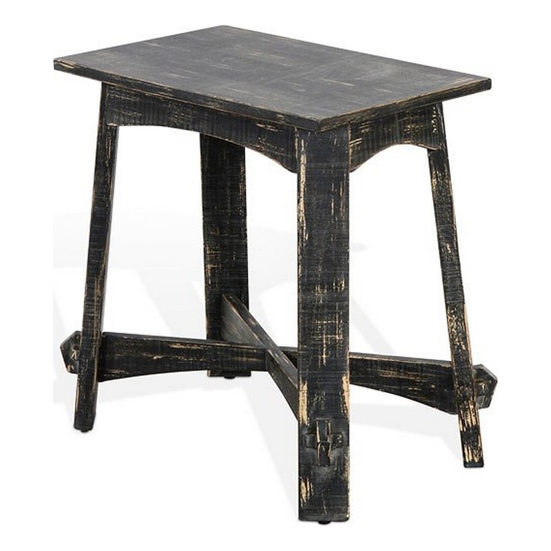 Rena Accent Chairside Table- X Legs- 24in Distressed Rustic Black Wood