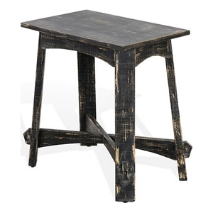 Rena Accent Chairside Table- X Legs- 24in Distressed Rustic Black Wood