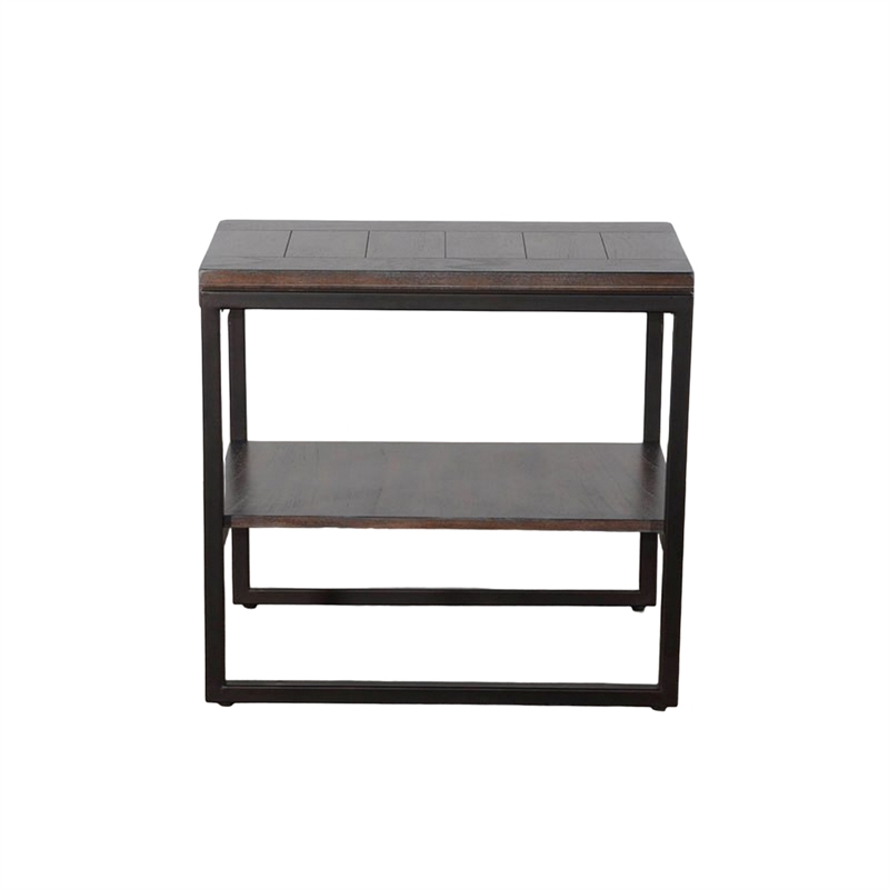 Lery Accent Chairside Table- Dark Brown Wood- Black Metal- 24 Inch