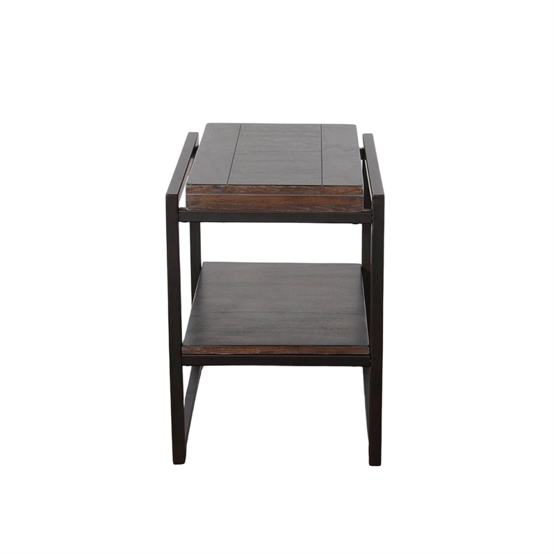 Lery Accent Chairside Table- Dark Brown Wood- Black Metal- 24 Inch