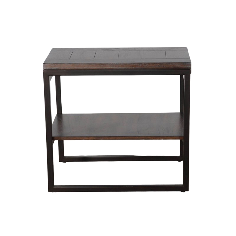 Lery Accent Chairside Table- Dark Brown Wood- Black Metal- 24 Inch