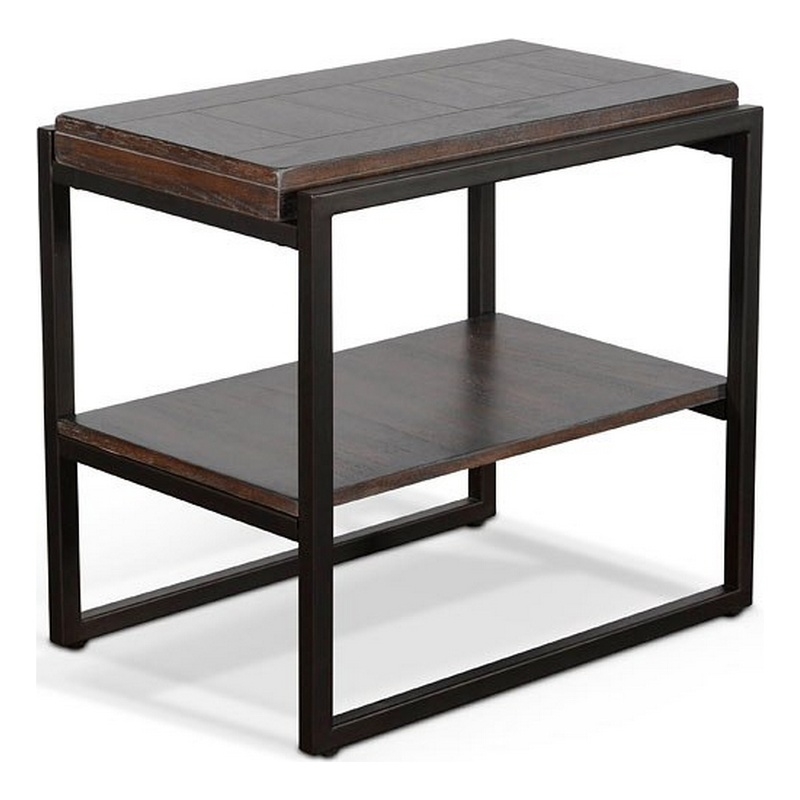 Lery Accent Chairside Table- Dark Brown Wood- Black Metal- 24 Inch