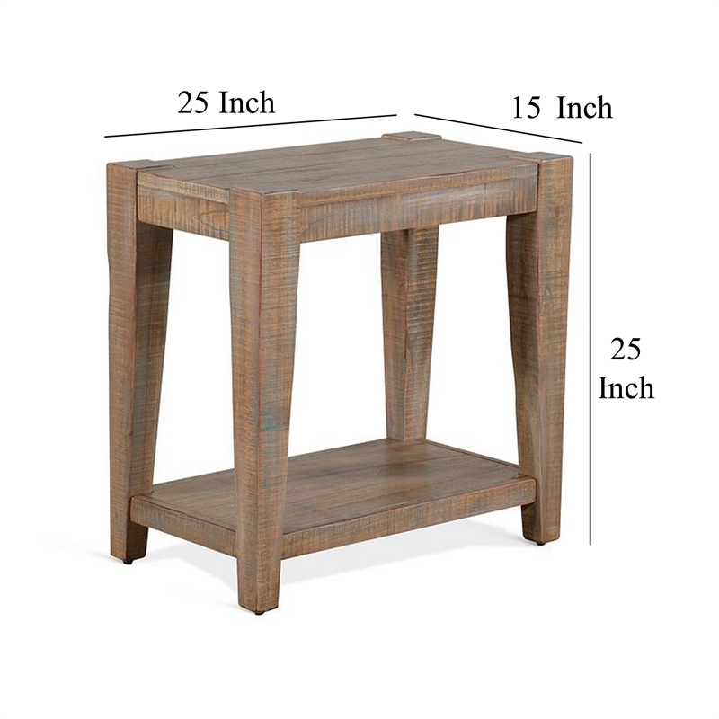 Lilly Accent Chairside Table- Light Brown Wood- Rectangular 25 Inch