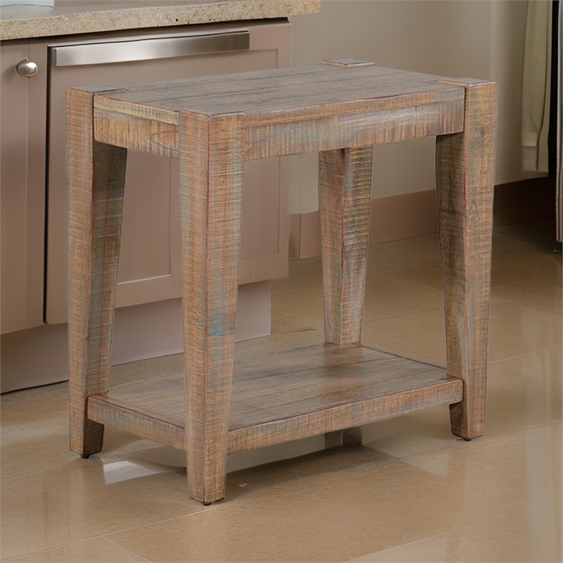 Lilly Accent Chairside Table- Light Brown Wood- Rectangular 25 Inch