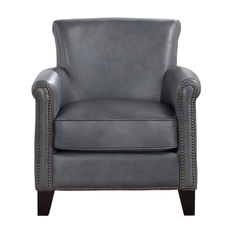 Tria 35 Inch Accent Chair- Gray Top Grain and Split Leather- Solid Wood