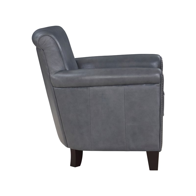 Tria 35 Inch Accent Chair- Gray Top Grain and Split Leather- Solid Wood