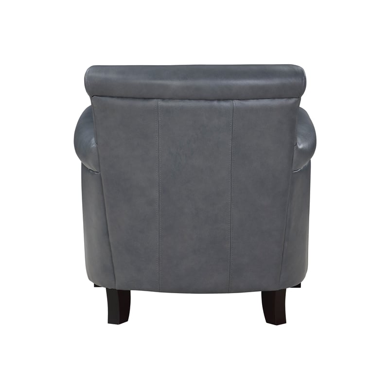 Tria 35 Inch Accent Chair- Gray Top Grain and Split Leather- Solid Wood