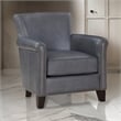 Tria 35 Inch Accent Chair- Gray Top Grain and Split Leather- Solid Wood