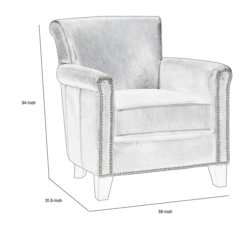 Tria 35 Inch Accent Chair- Gray Top Grain and Split Leather- Brown Wood