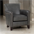 Tria 35 Inch Accent Chair- Gray Top Grain and Split Leather- Brown Wood