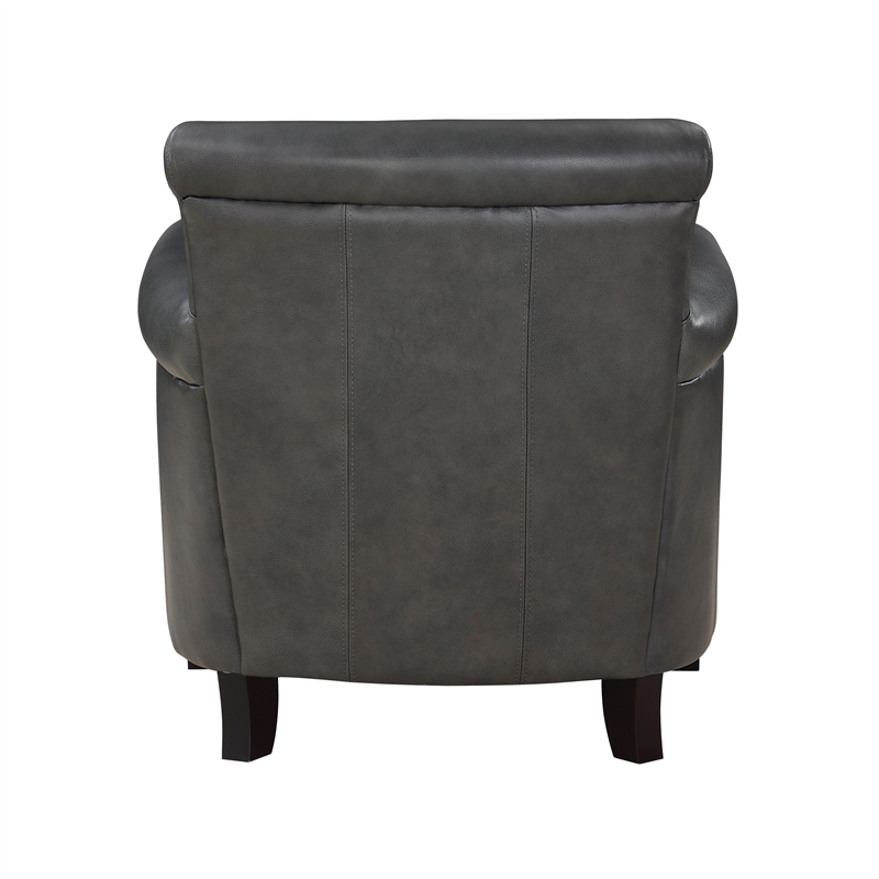 Tria 35 Inch Accent Chair- Gray Top Grain and Split Leather- Brown Wood