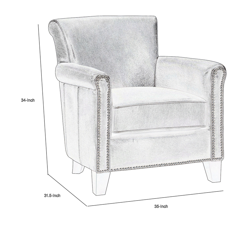 Tria 35 Inch Accent Chair- Gray Top Grain and Split Leather- Brown Wood