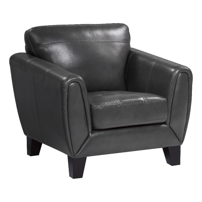 Sofy 37 Inch Accent Chair- Dark Gray Top Grain and Faux Leather- Solid Wood