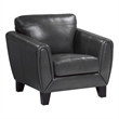 Sofy 37 Inch Accent Chair- Dark Gray Top Grain and Faux Leather- Solid Wood