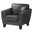 Sofy 37 Inch Accent Chair- Dark Gray Top Grain and Faux Leather- Solid Wood