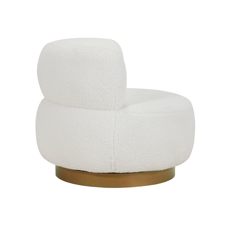 Novy Accent Chair with Swivel Function- White Sherpa- Gold- 35 Inch