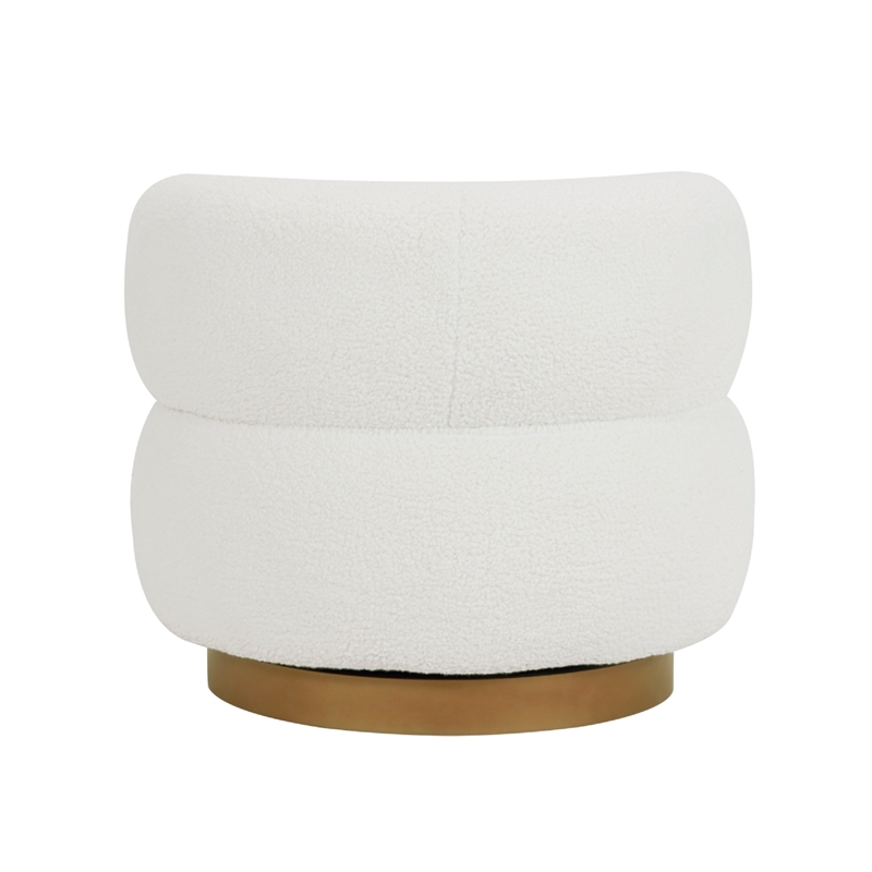 Novy Accent Chair with Swivel Function- White Sherpa- Gold- 35 Inch